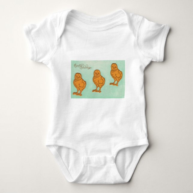Easter Greetings Chicks Green Baby Bodysuit (Front)