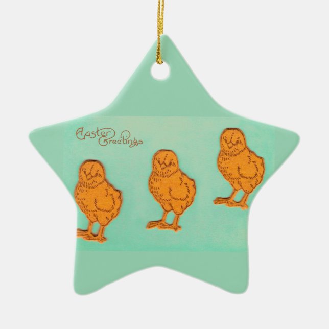 Easter Greetings Chicks Green Ceramic Tree Decoration (Front)