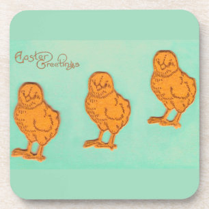 Easter Greetings Chicks Green Coaster