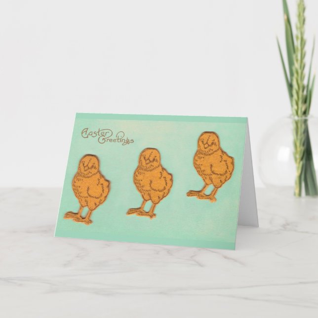 Easter Greetings Chicks Green Holiday Card (Front)