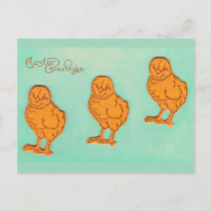 Easter Greetings Chicks Green Holiday Postcard