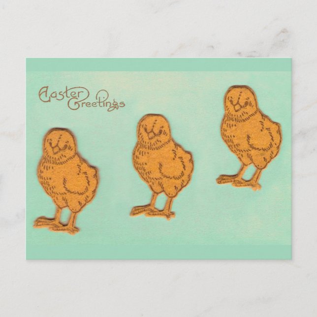 Easter Greetings Chicks Green Holiday Postcard (Front)