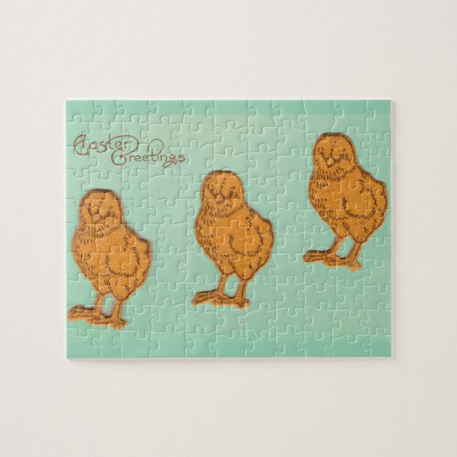 Easter Greetings Chicks Green Jigsaw Puzzle (Horizontal)