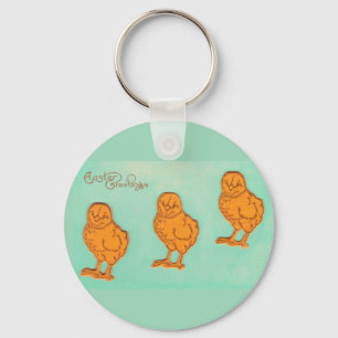 Easter Greetings Chicks Green Key Ring
