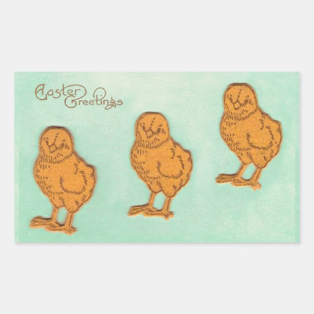 Easter Greetings Chicks Green Rectangular Sticker (Front)