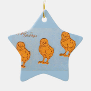 Easter Greetings Chicks in Blue Ceramic Tree Decoration