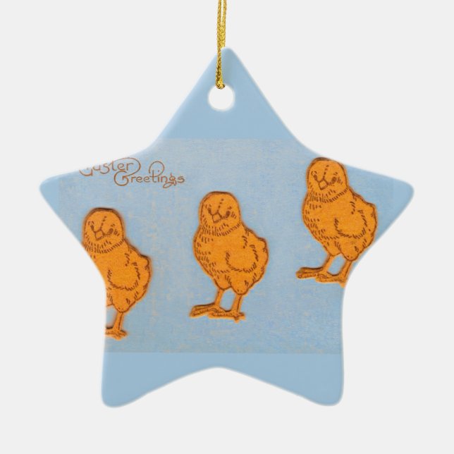 Easter Greetings Chicks in Blue Ceramic Tree Decoration (Front)