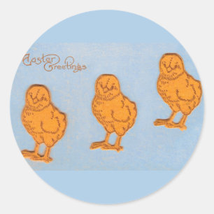 Easter Greetings Chicks in Blue Classic Round Sticker