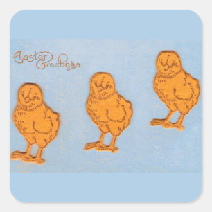 Easter Greetings Chicks in Blue Square Sticker