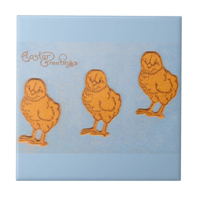 Easter Greetings Chicks in Blue Tile (Front)