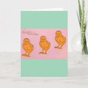 Easter Greetings Chicks Pink Green Holiday Card