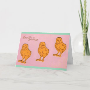 Easter Greetings Chicks Pink Holiday Card