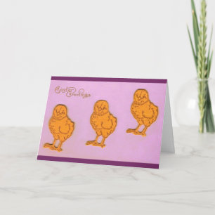 Easter Greetings Chicks Purple Holiday Card