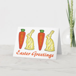 Easter Greetings Chocolate Bunny Rabbits Carrots Holiday Card
