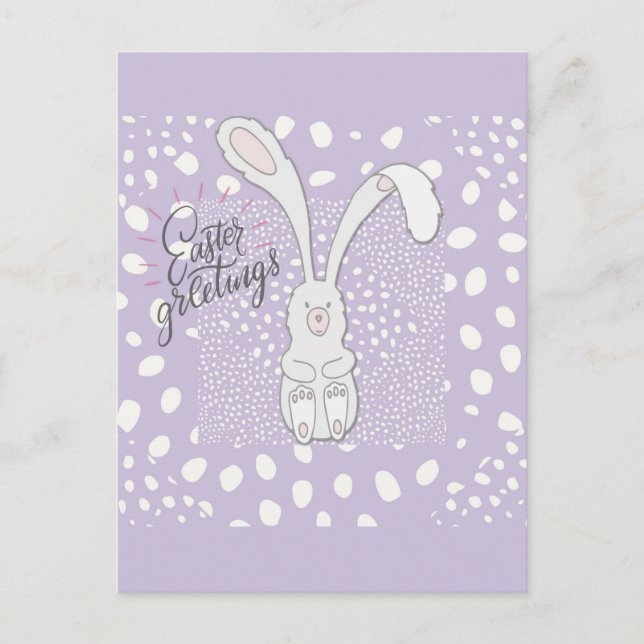 Easter Greetings Cute Bunny Rabbit Purple Postcard (Front)