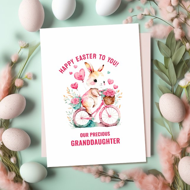 Easter Greetings Granddaughter Bunny Riding Bike Card (Creator Uploaded)