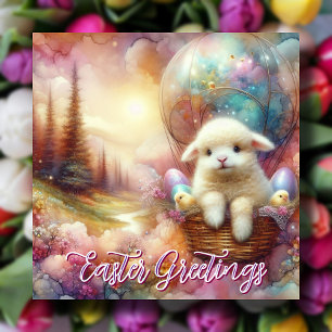 Easter Greetings Hot Air Balloon Lamb Holiday Card