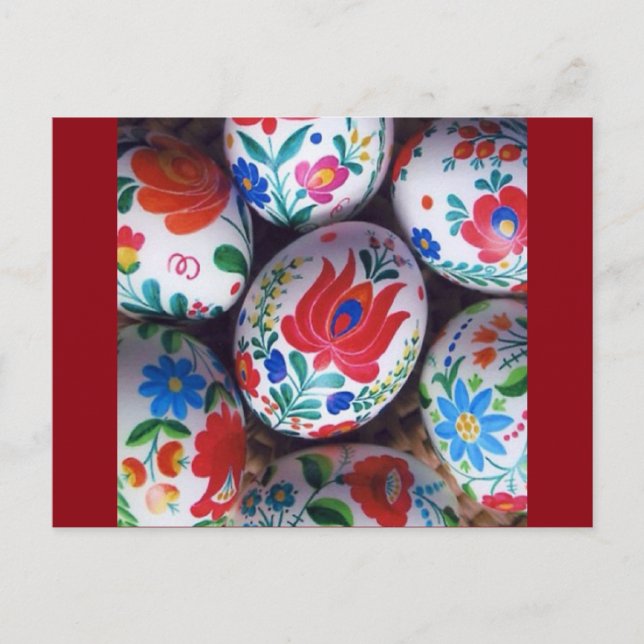 Easter Greetings Hungarian Kalocsai eggs Holiday Postcard (Front)