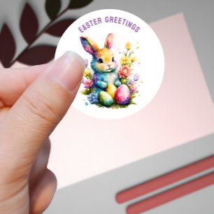 Easter Greetings Painted Bunny Custom Classic Round Sticker