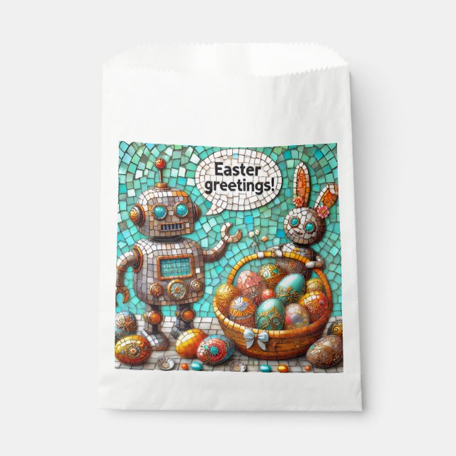 EASTER GREETINGS ~ Robot Bunny and Easter Eggs ~ Favour Bags (Front)