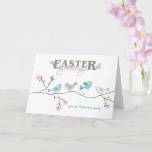 Easter Greetings Watercolor Birds on Limb Card