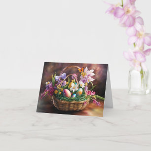 Easter Greetings with Basket Flowers Eggs Card