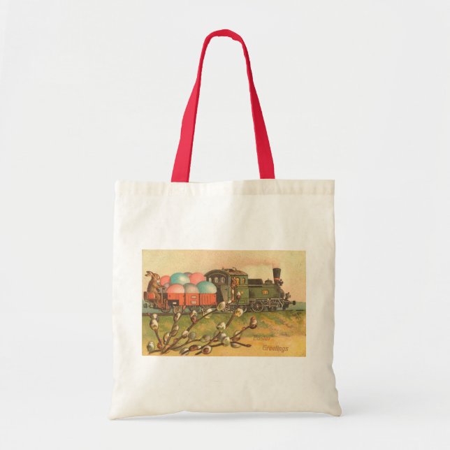Easter Greetings With Egg Train Vintage Tote Bag (Front)