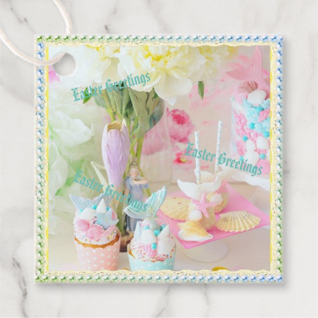 Easter Greetings with Lace & Pearls Gift Tag (Front)
