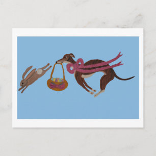 Easter Greyhound chasing bunny Holiday Postcard