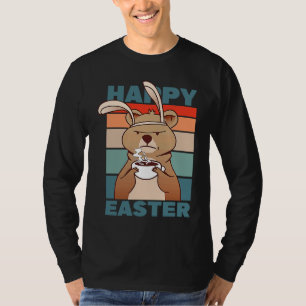 Easter Grumpy Bear with Rabbit Ear drinks Coffee T-Shirt
