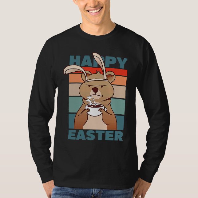 Easter Grumpy Bear with Rabbit Ear drinks Coffee T-Shirt (Front)