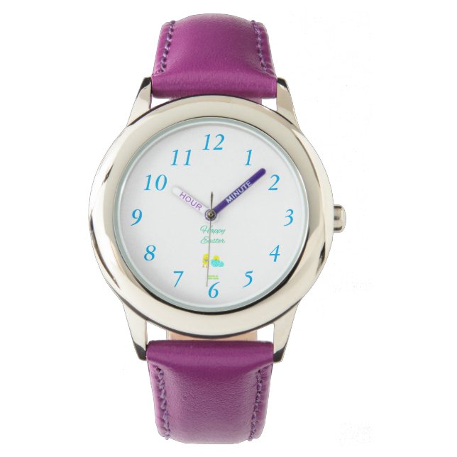 Easter Hatchlings Kids Purple Leather Strap Watch (Front)