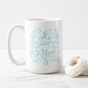 Easter He Has Risen Christian Script Pastel Teal Coffee Mug