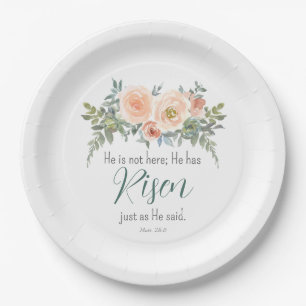 Easter He has Risen Scripture Watercolor Paper Plate