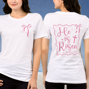 Easter He is Risen Coquette Bow Matthew 28:6 Pink Tri-Blend Shirt