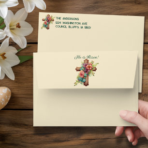 Easter “He is Risen” Cross Custom Return address Envelope