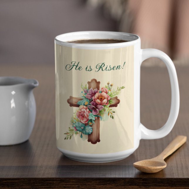 Easter “He is Risen” Floral Cross  Coffee Mug (Creator Uploaded)