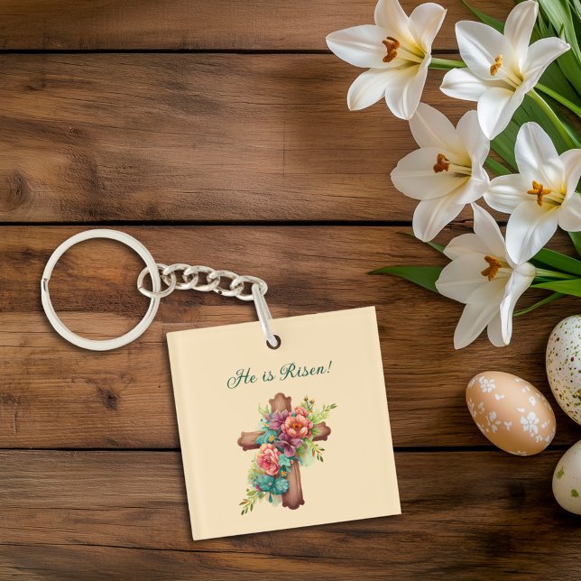 Easter “He is Risen” Floral Cross Key Ring (Creator Uploaded)