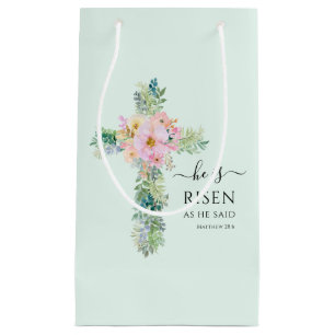 Easter He is Risen Greenery Watercolor Cross Small Gift Bag