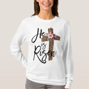 Easter He is Risen Leopard for Christian Teen Girl T-Shirt