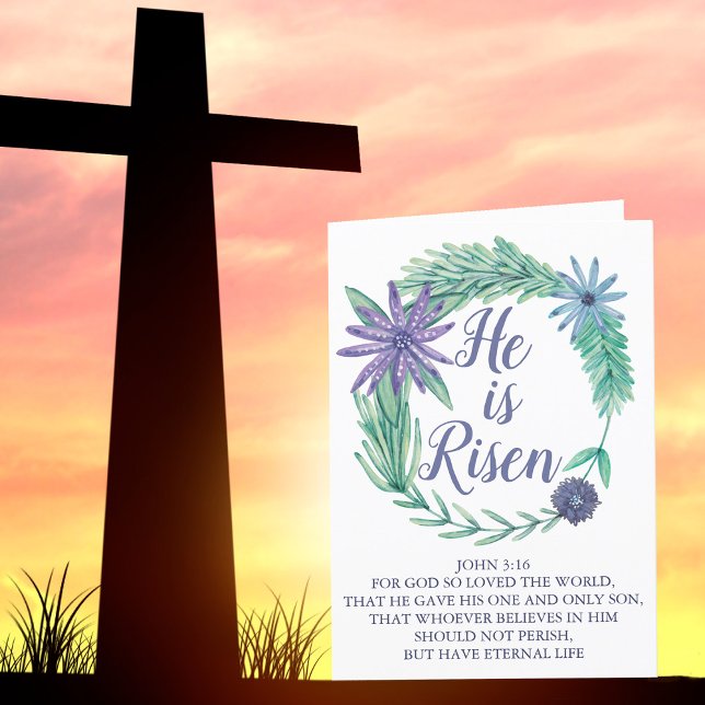 Easter He is Risen Religious Bible Verse Botanical Holiday Card (Creator Uploaded)