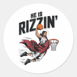 Easter He Is Rizzin Jesus Basketball Christian You Classic Round Sticker