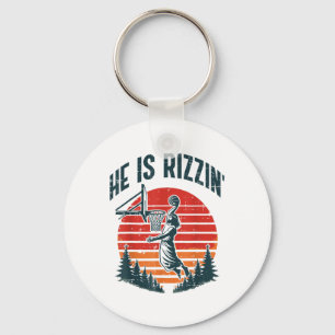 Easter He Is Rizzin Retro Basketball Religious Men Key Ring