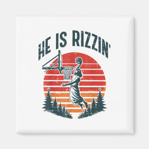 Easter He Is Rizzin Retro Basketball Religious Men Magnet