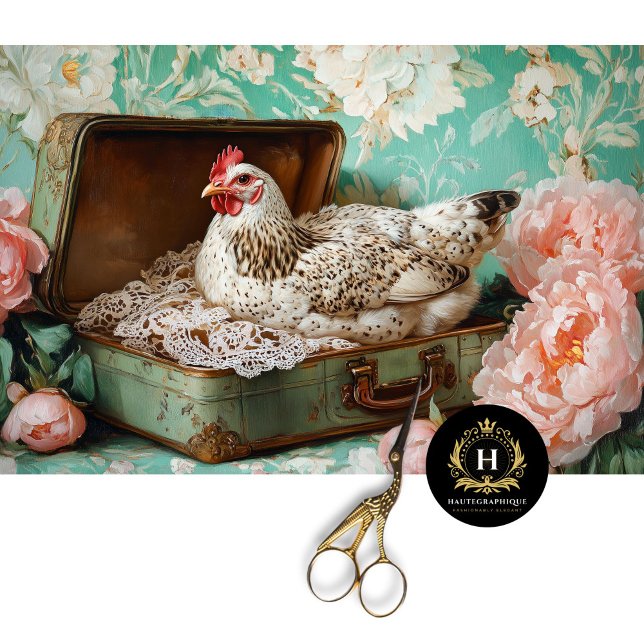 Easter Hen Green Suitcase Floral Lace Decoupage Tissue Paper (Creator Uploaded)