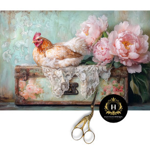 Easter Hen Vintage Green Suitcase Decoupage Tissue Paper