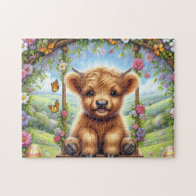 Easter Highland Cow Jigsaw Puzzle (Horizontal)