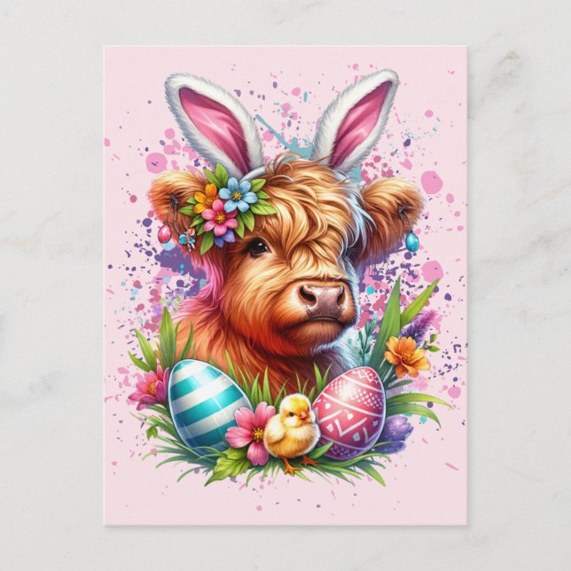 Easter Highland Cow Postcard (Front)