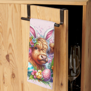 Easter Highland Cow Tea Towel