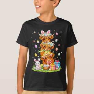 Easter highland cows coquette bow bunny eggs easte T-Shirt